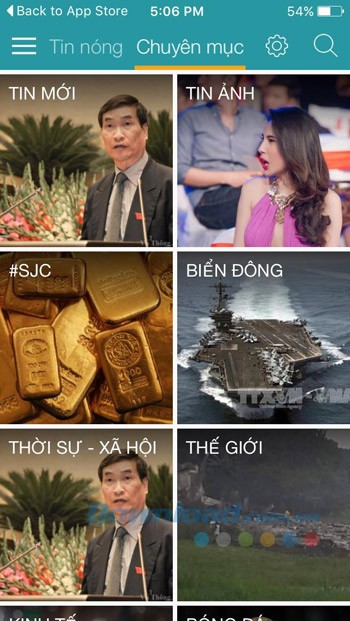 Chuyên mục của ứng dụng Báo mới