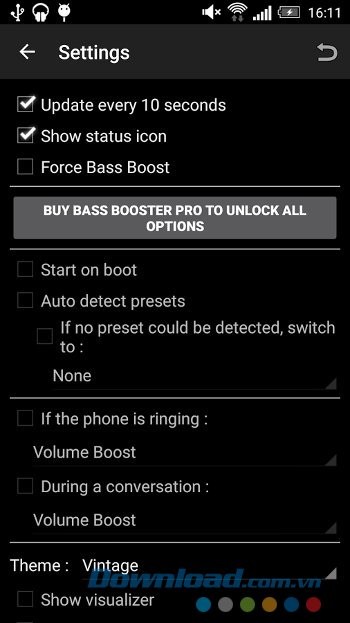 Các thiết lập chisnhc ủa Bass Booster