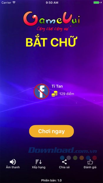 Chơi game Bắt chữ GameVui cho iOS
