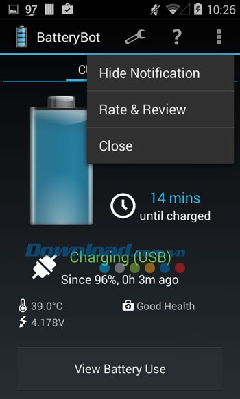 Các tùy chọn của BatteryBot Battery Indicator