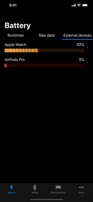 Battery Life hỗ trợ các thiết bị iOS và Apple Watch