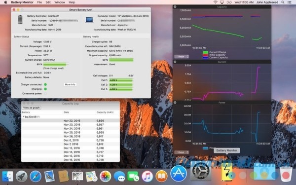 Giao diện ứng dụng theo dõi sức khỏe pin máy tính Battery Monitor cho Mac