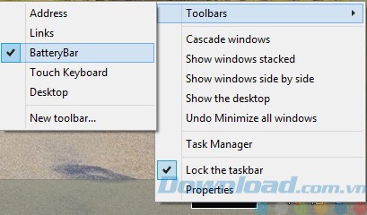 Hiển thị BatteryBar trên thanh công cụ