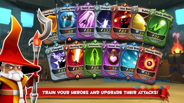 Huấn luyện các anh hùng và nâng cấp thẻ bài