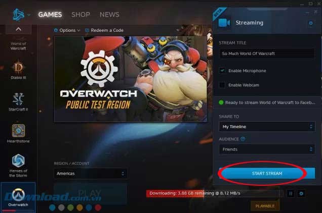 Stream Overwatch lên Facebook