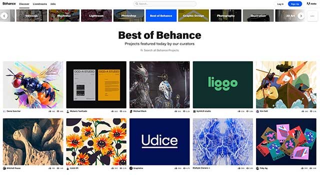 Tác phẩm trên Behance thuộc nhiều thể loại: đồ họa, minh họa, thời trang, nhiếp ảnh,...