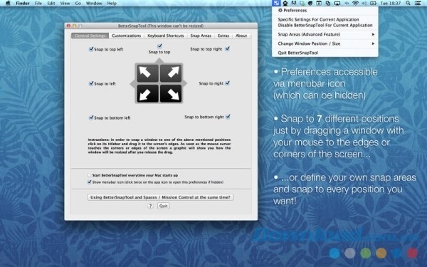 BetterSnapTool cho Mac cho phép người dùng tùy chỉnh cài đặt theo ý muốn