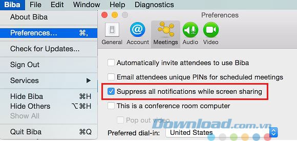 Các lựa chọn cài đặt trong ứng dụng