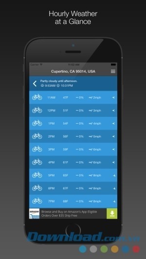 Bicycle Weather cho iOS dự báo thời tiết theo giờ