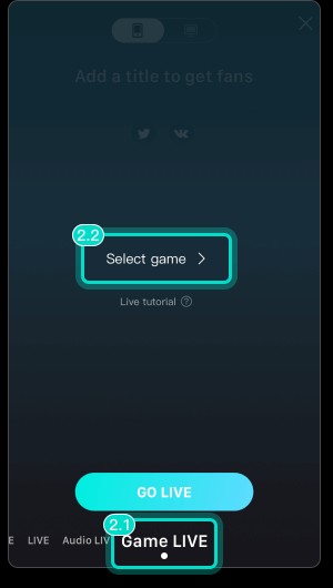 Chọn phát trực tiếp game.