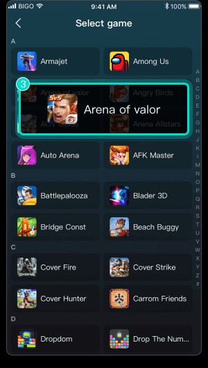 Chọn game sẽ được phát trực tiếp