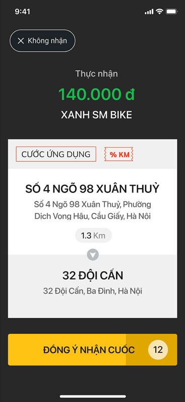 Hiển thị đầy đủ thông tin cuốc xe