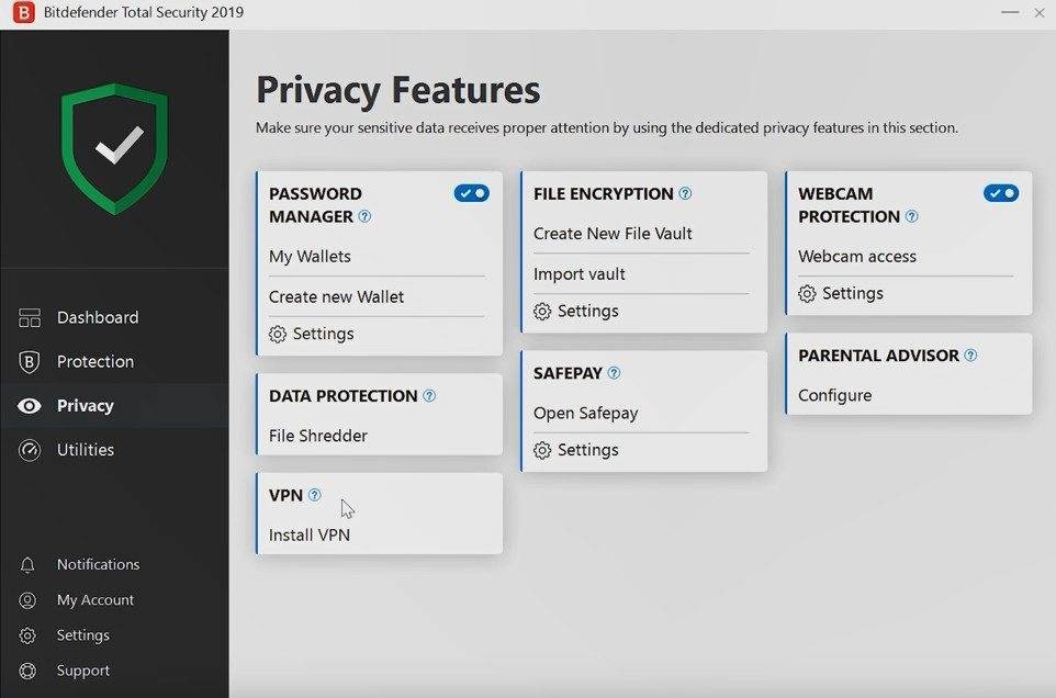 Giao diện BitDefender Total Security 2019