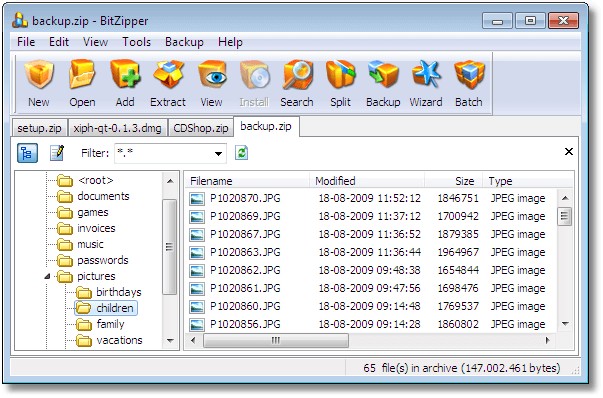 Giao diện làm việc đơn giản của BitZipper