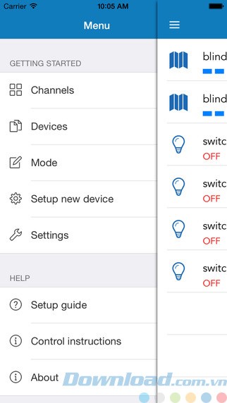 Menu chính của ứng dụng Bkav SmartDevice