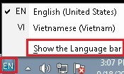 Hiển thị thanh Language