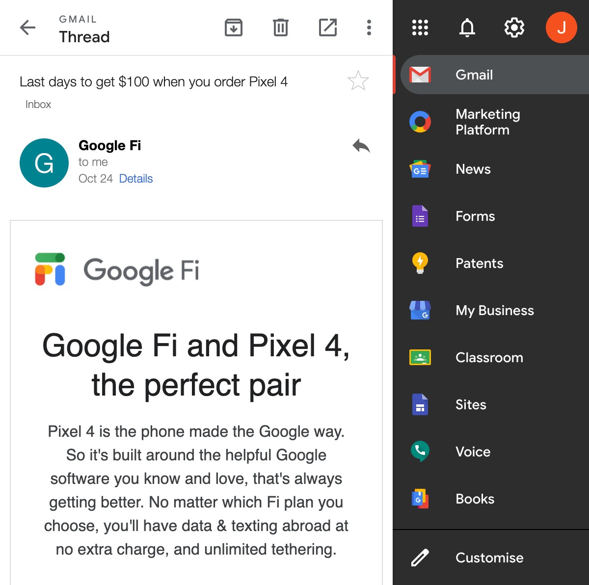 Black Menu for Google hỗ trợ quản lý email