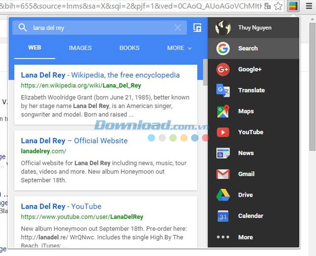 Tìm kiếm với Google Search trong tiện ích