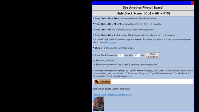 Các phím tắt để thiết lập và sử dụng Black Screen