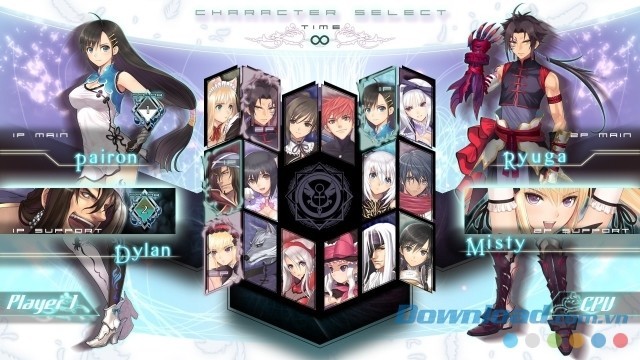 Lựa chọn nhân vật chiến đấu chính và nhân vật hỗ trợ trước khi bắt đầu mỗi trận đấu trong game đối kháng Blade Arcus from Shining: Battle Arena cho PC