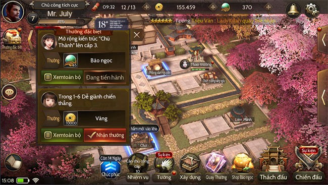 Phần thưởng khi hoàn thành nhiệm vụ