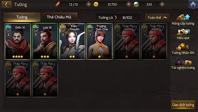 Danh sách tướng trong game Blade of Kingdoms