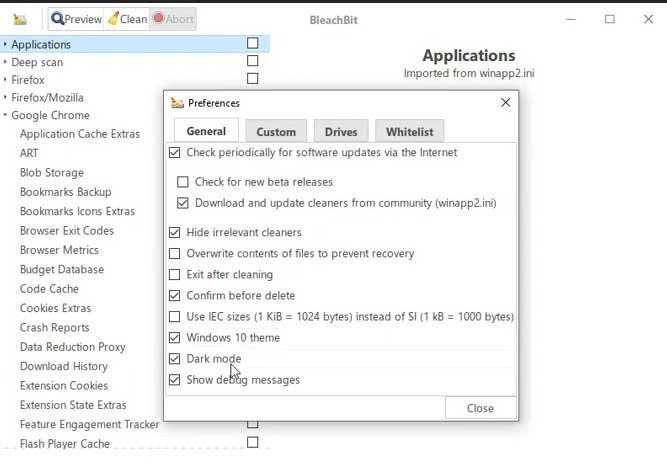 Cấu hình BleachBit