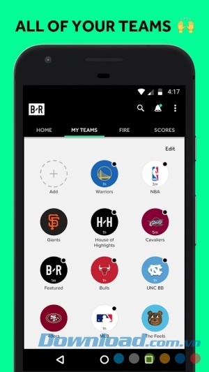 Bleacher Report cho Android cập nhật dữ liệu đội tuyển