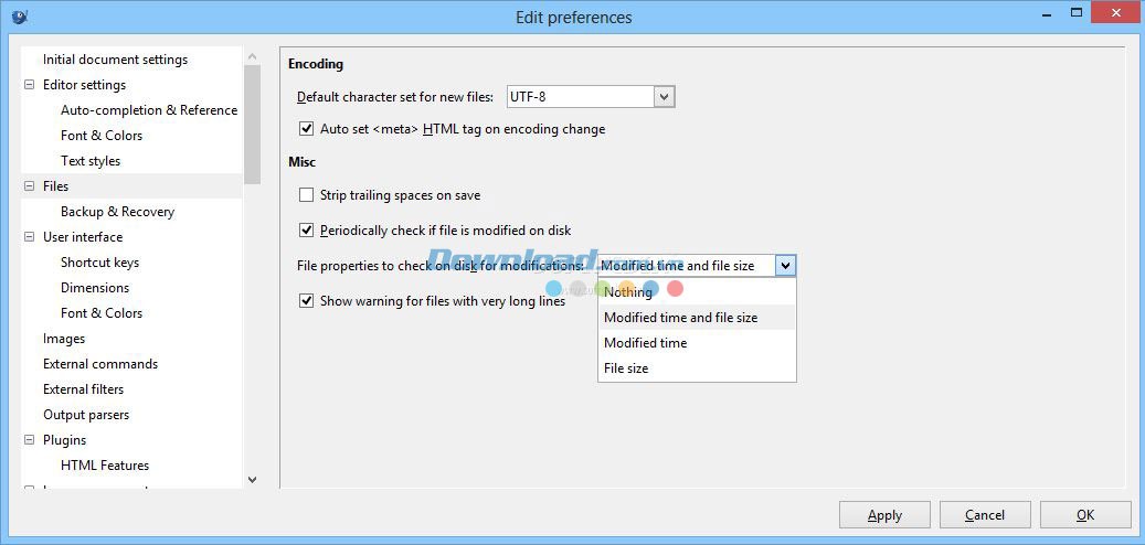 Các tùy chỉnh chỉnh sửa của Bluefish