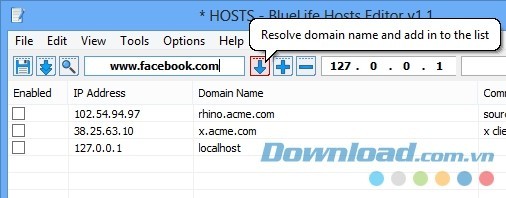 Giao diện công cụ tối ưu hóa tên miền tiện ích BlueLife Hosts Editor