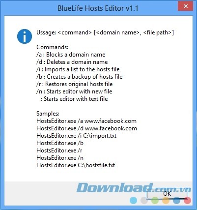 Những tham số Command Line phần mềm hỗ trợ