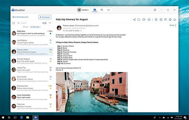 Blue Mail hỗ trợ quản lý nhiều tài khoản Email