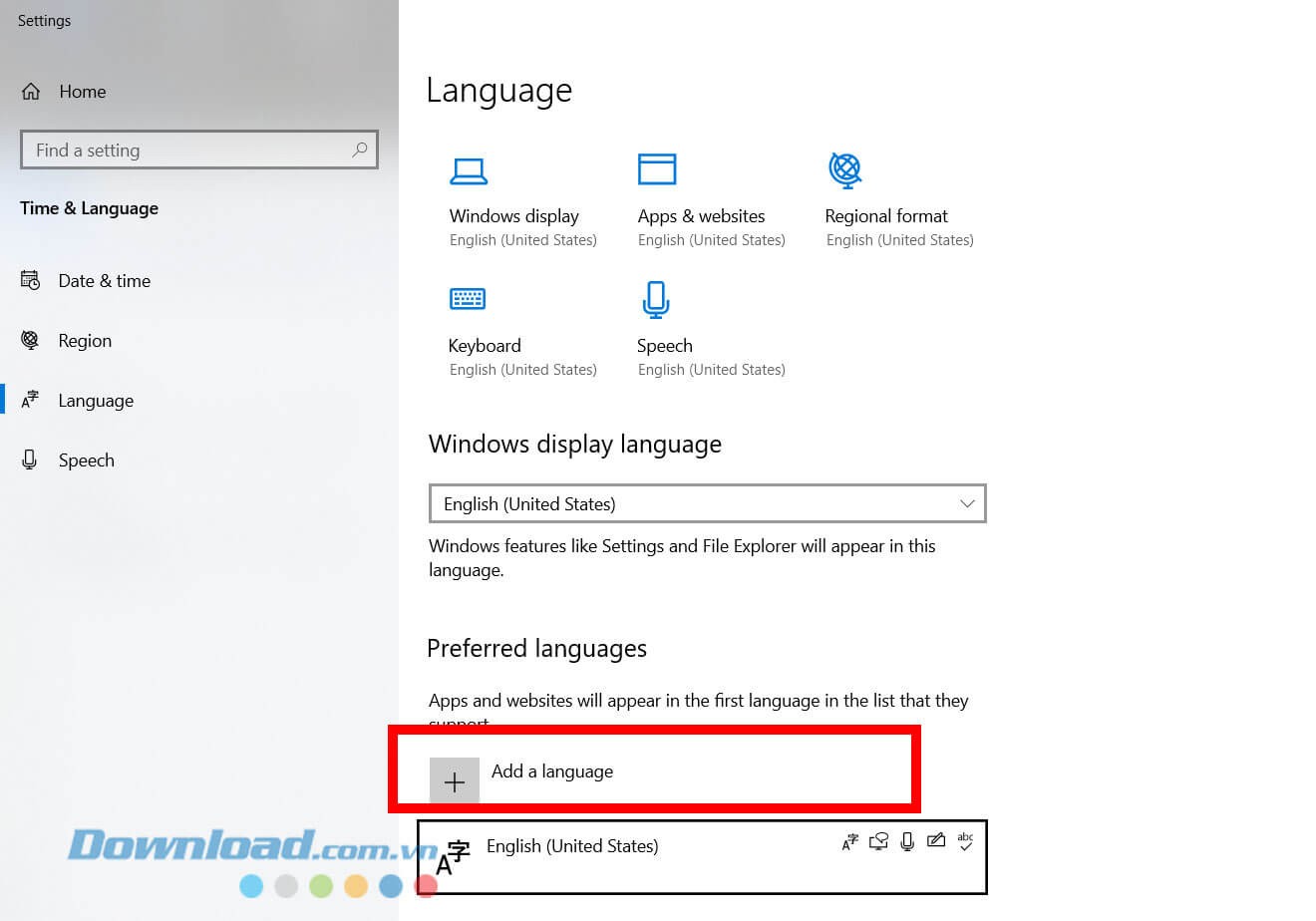 Nhấn vào mục Add a language.