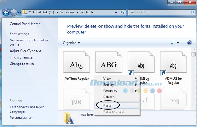 Paste font chữ UTM vào thư mục Font