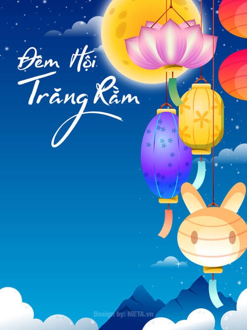 Mẫu thiệp dọc Trung Thu hình ảnh lồng đèn cực đẹp