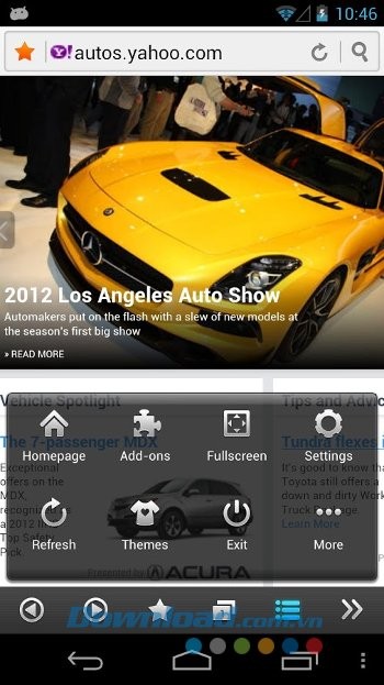 Các tùy chọn trên trang của Boat Browser