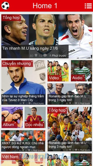 Giao diện chính của Bongda Plus