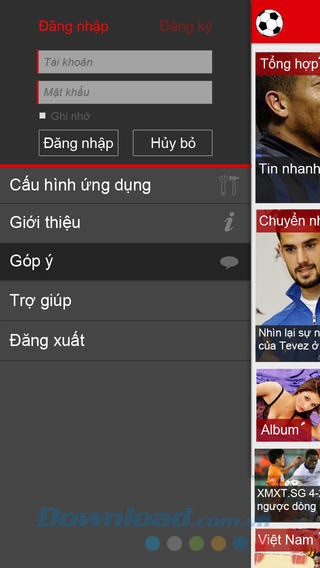 Menu chính của Bongda Plus