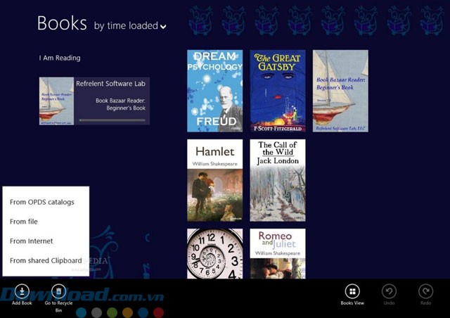 Giao diện ứng dụng đọc eBook miễn phí