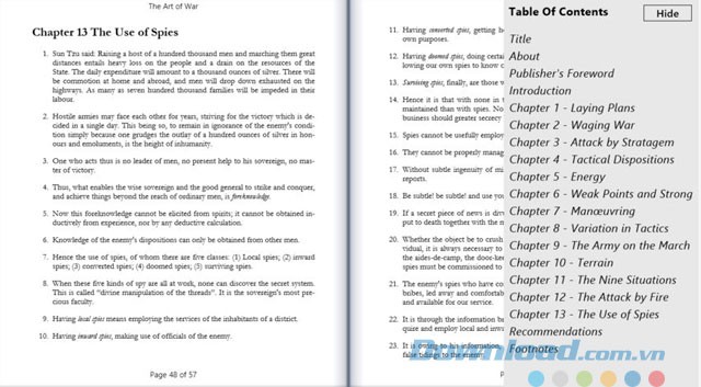 Xem mục lục sách khi đọc