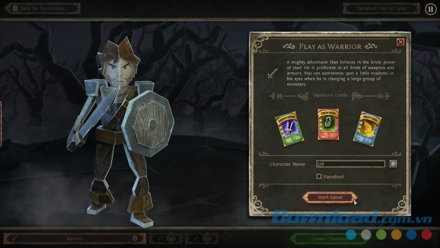 Lựa chọn nhân vật trong game nhập vai Book of Demons cho máy tính