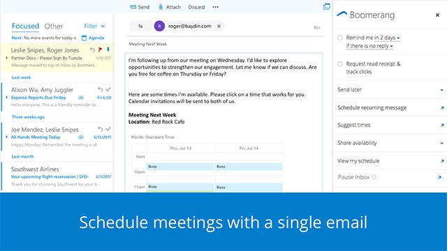 Lên lịch họp và nhận phản hồi của người nhận với 1 click chuột