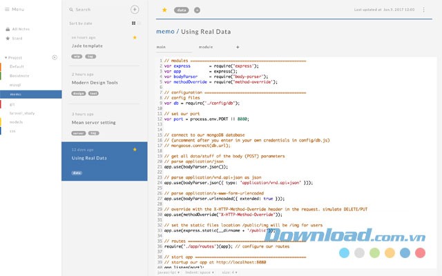 Giao diện chính của ứng dụng viết và quản lý mã Boostnote miễn phí cho máy tính