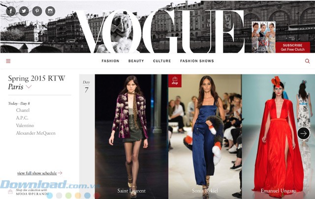 Trang web của tạp chí thời trang Vogue