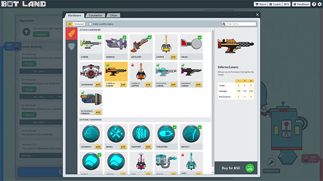 Trang bị cho vot vũ khí và áo giáp hiện đại, sẵn sàng chiến đấu trong Bot Land