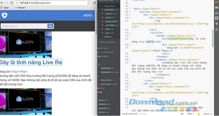 Tính năng Live Preview của Brackets