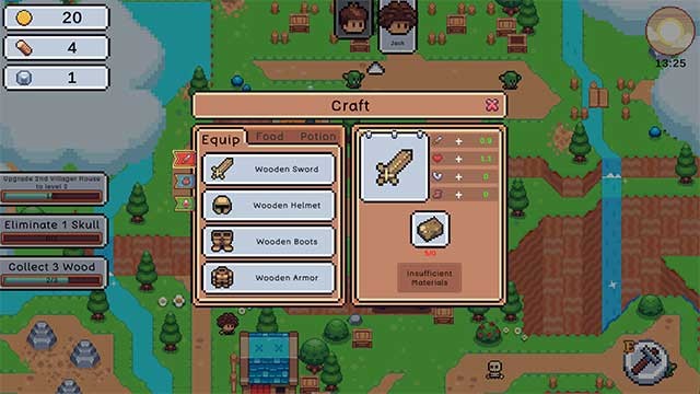 Thu thập nhiều loại tài nguyên như gỗ và quặng để chế tạo trang bị