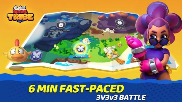 Tham gia trận chiến 3v3v3 kéo dài 6 phút tốc độ nhanh trong game Brawl Tribe