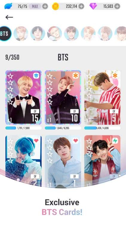 Game quản lý BTS World bao gồm các card và clip độc quyền về BTS