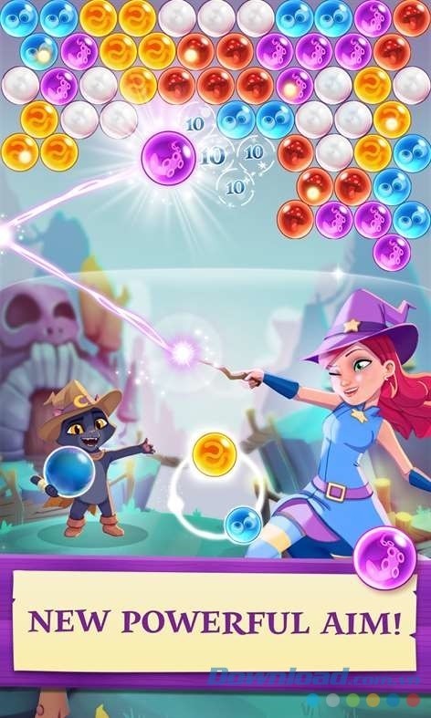 Nhắm bắn chuẩn xác trong game bắn bóng Bubble Witch 3 Saga miễn phí cho máy tính và Windows Phone